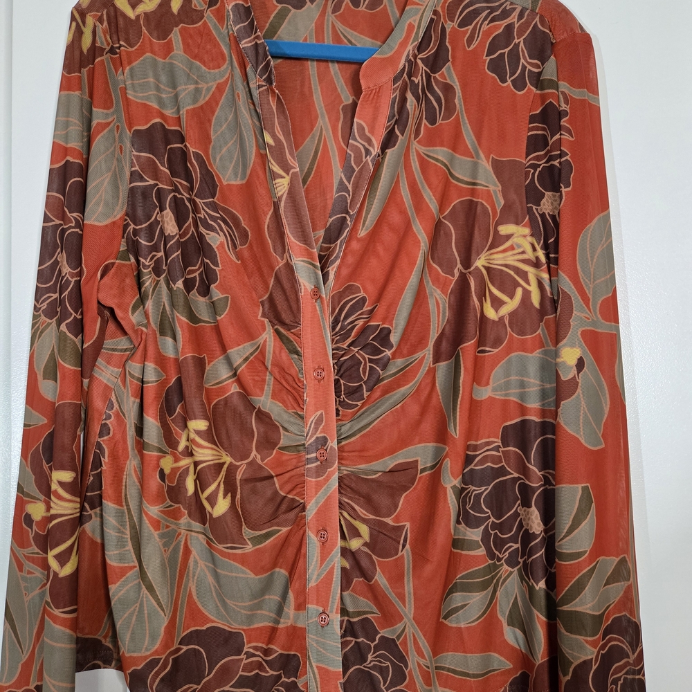 DR2 Red and Brown Floral Button-Down Shirt